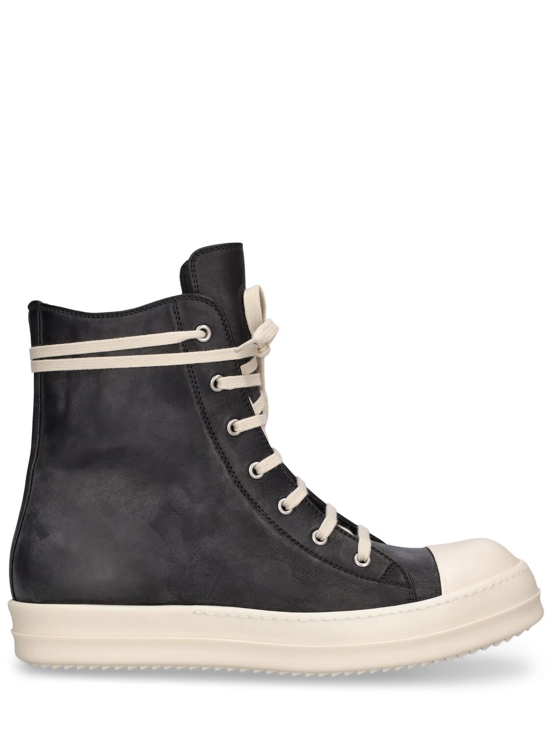 Shop Rick Owens Leather High Top Sneakers In Black,milk,milk