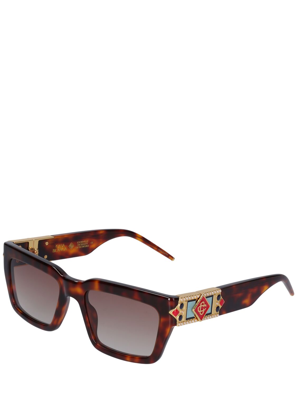 Shop Casablanca Monogram Plaque Acetate Sunglasses In Havana,brown