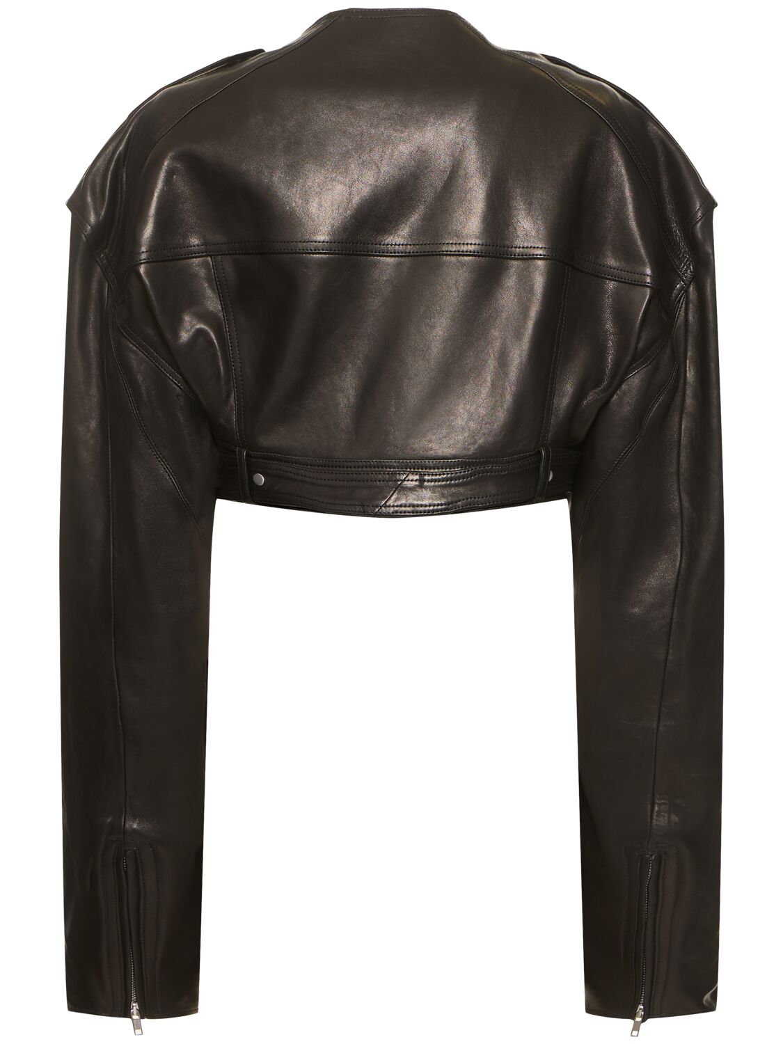 Shop Rick Owens Cropped Leather Biker Jacket In Black