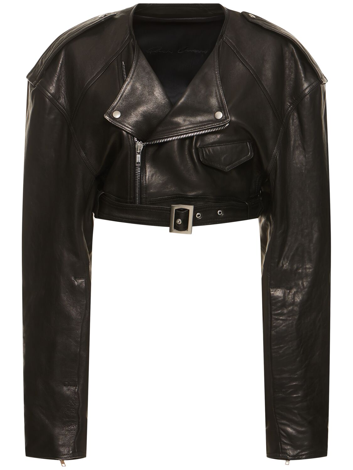 Image of Cropped Leather Biker Jacket
