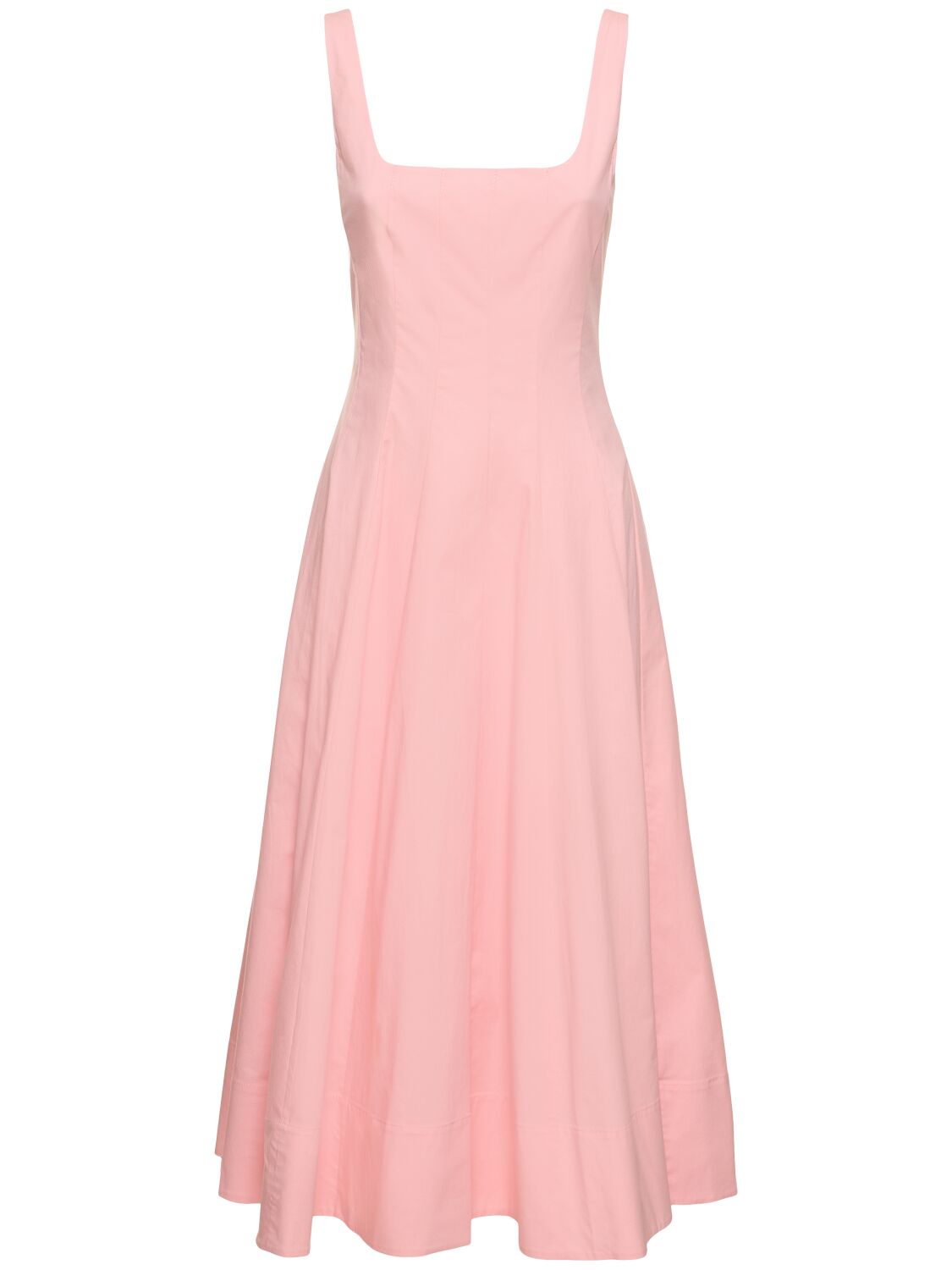 Staud Wells Pleated Stretch Cotton Midi Dress In Pink