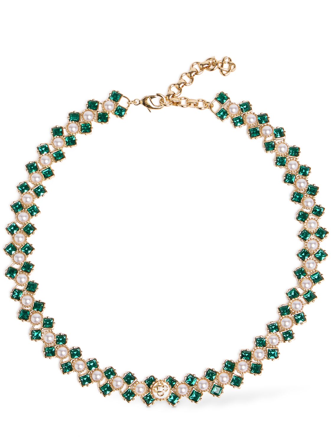 Casablanca Crystal & Pearl Necklace In Green,gold