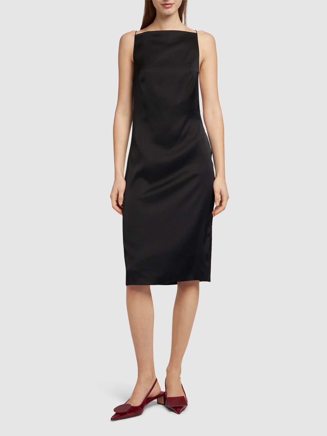 Shop Jacquemus La Robe Spoglio Satin Midi Dress In Black