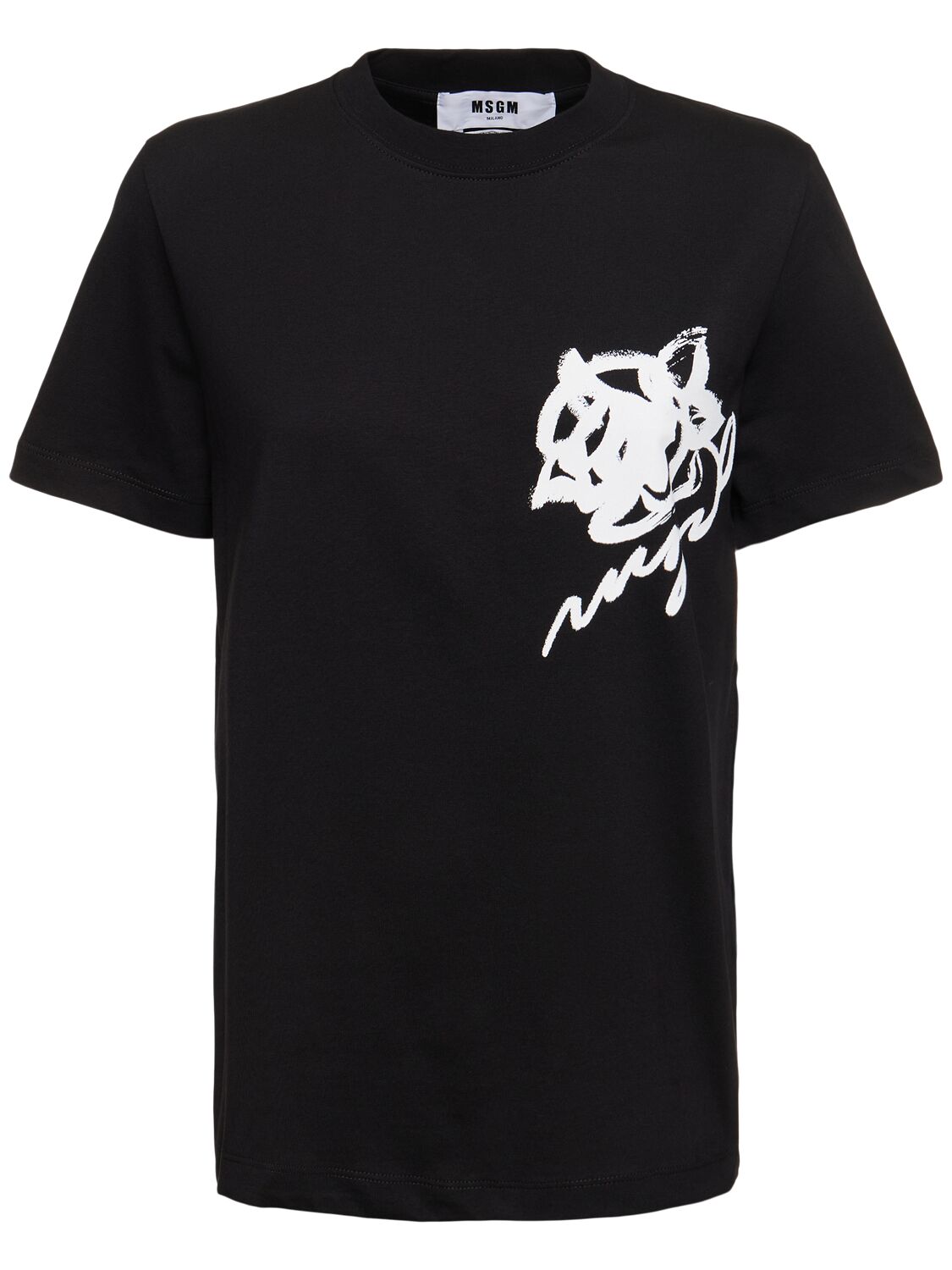 Msgm Logo & Rose Cotton Jersey T-shirt In Black