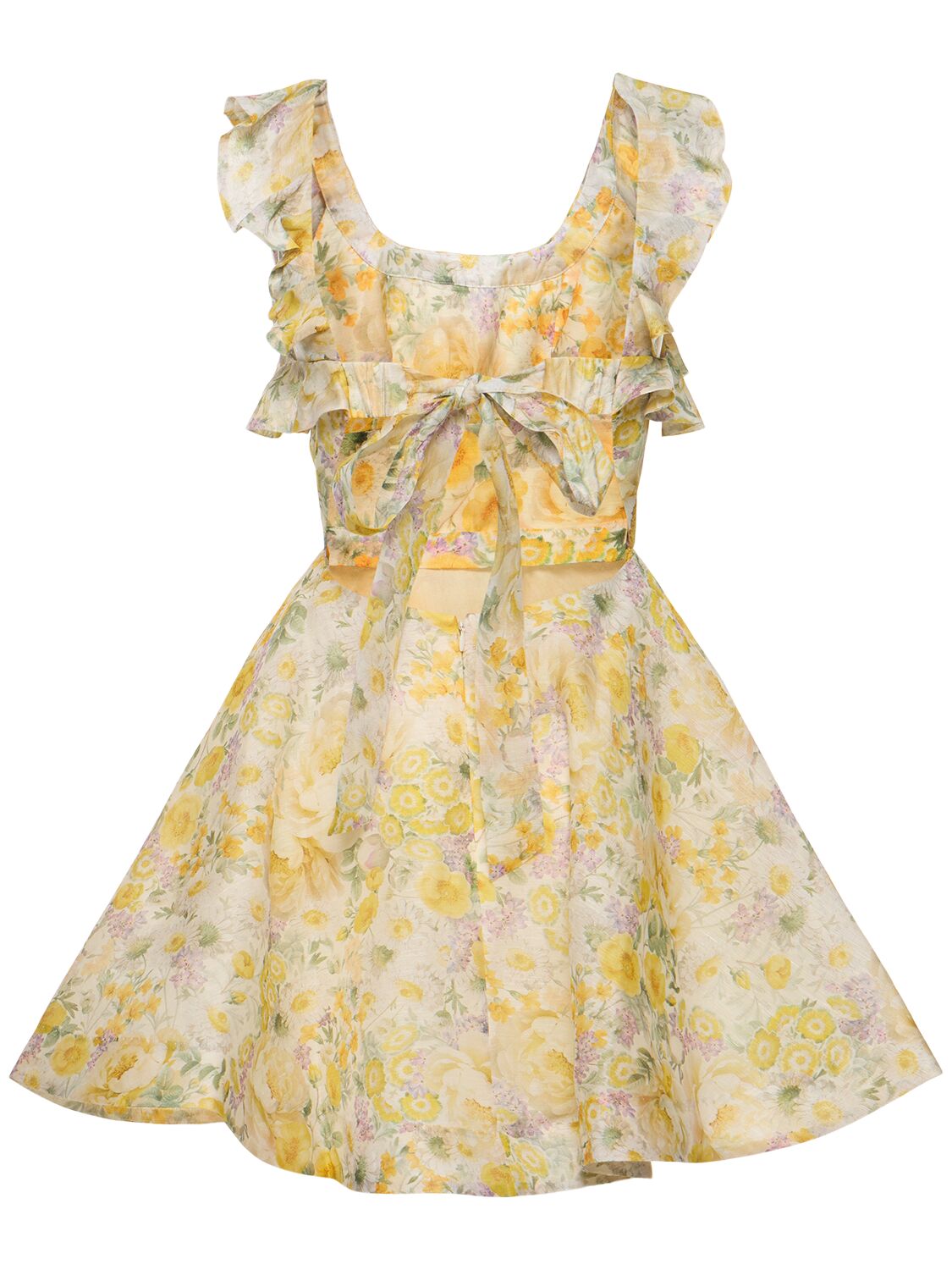Shop Zimmermann Harmony Ruffled Linen Silk Mini Dress In Yellow