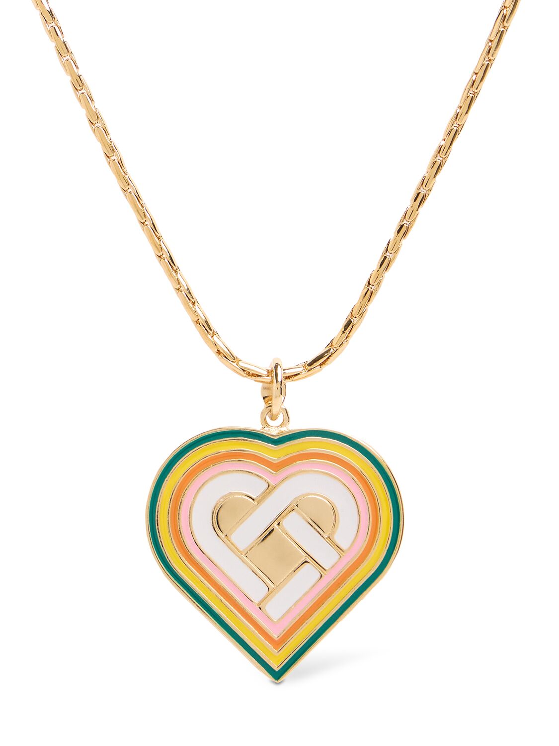 Casablanca Heart Monogram Medallion Necklace In Gold,multi