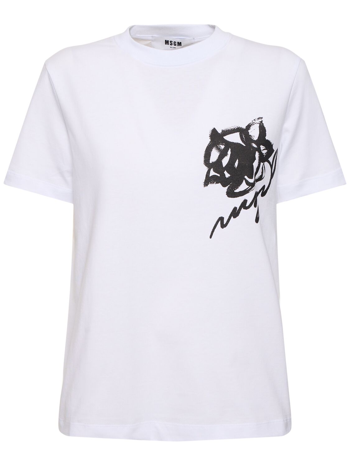 Msgm Logo&玫瑰棉质平纹针织t恤 In Optic White