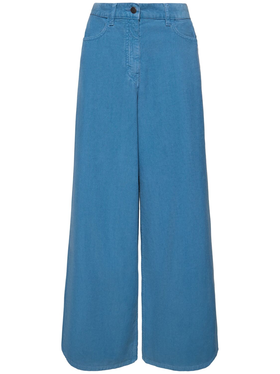 The Row Chan Velvet Mid Rise Wide Trousers In Light Blue