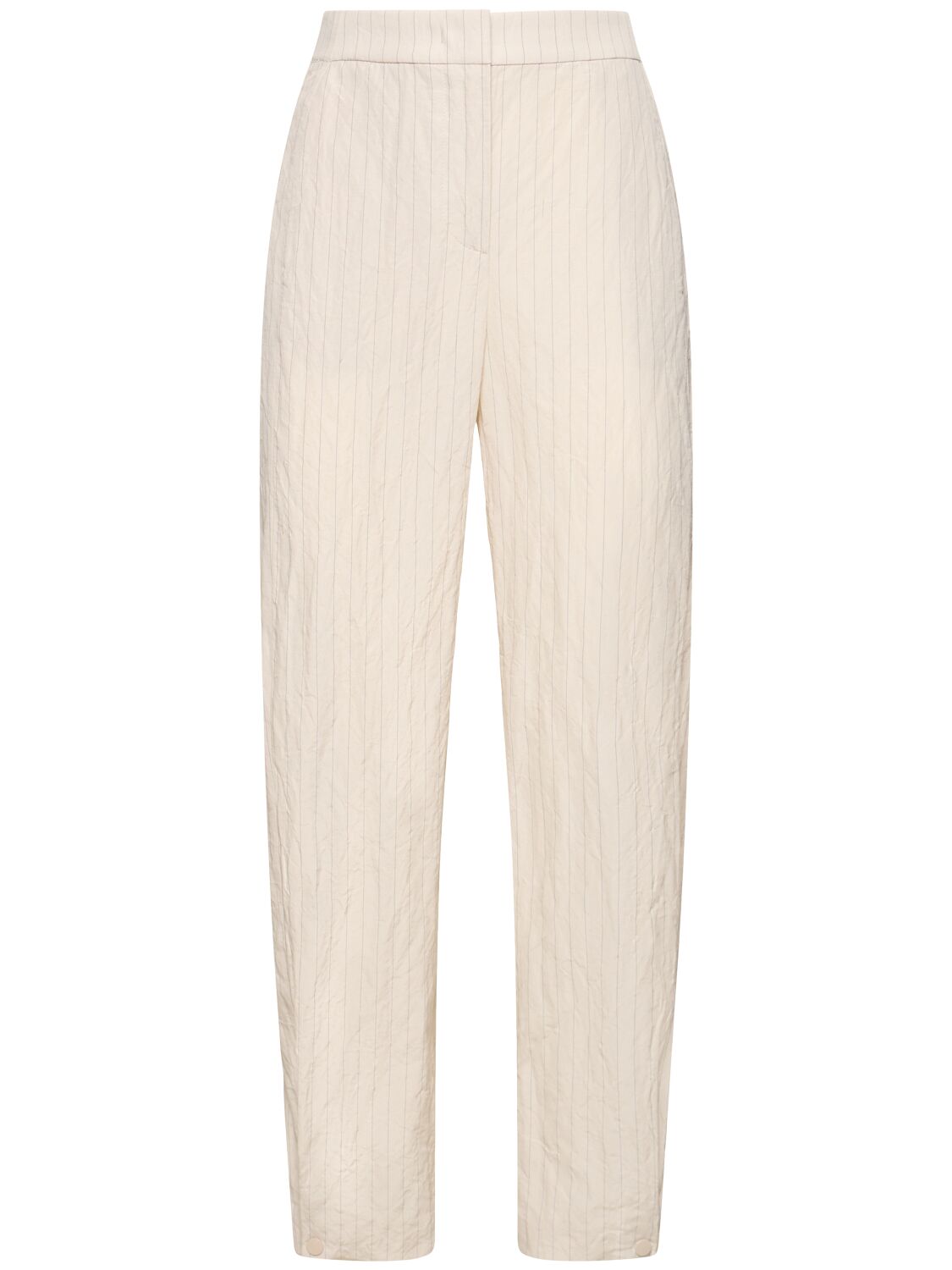 Image of Cotton Blend Striped High Rise Pants