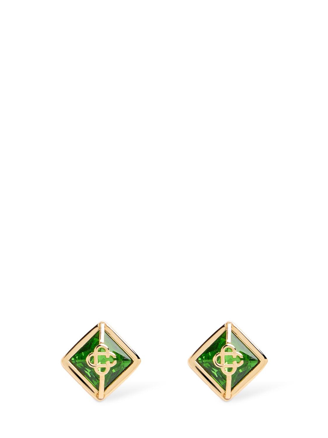 Casablanca Gold & Green Crystal Monogram Earrings In Green,gold