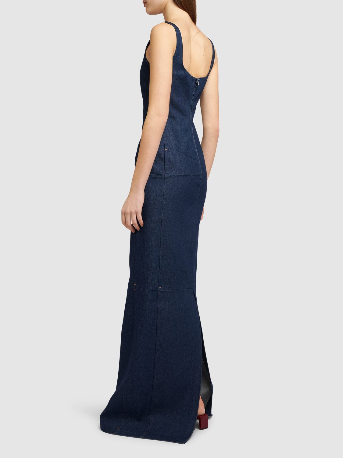 Shop Jacquemus La Robe De-nîmes Spoglio Denim Dress In Navy