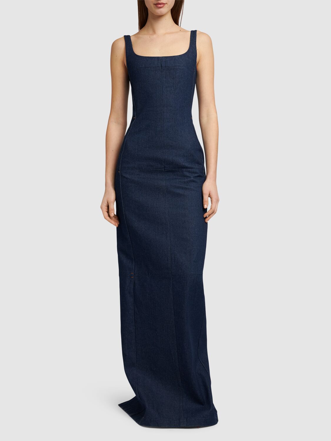 Shop Jacquemus La Robe De-nîmes Spoglio Denim Dress In Navy