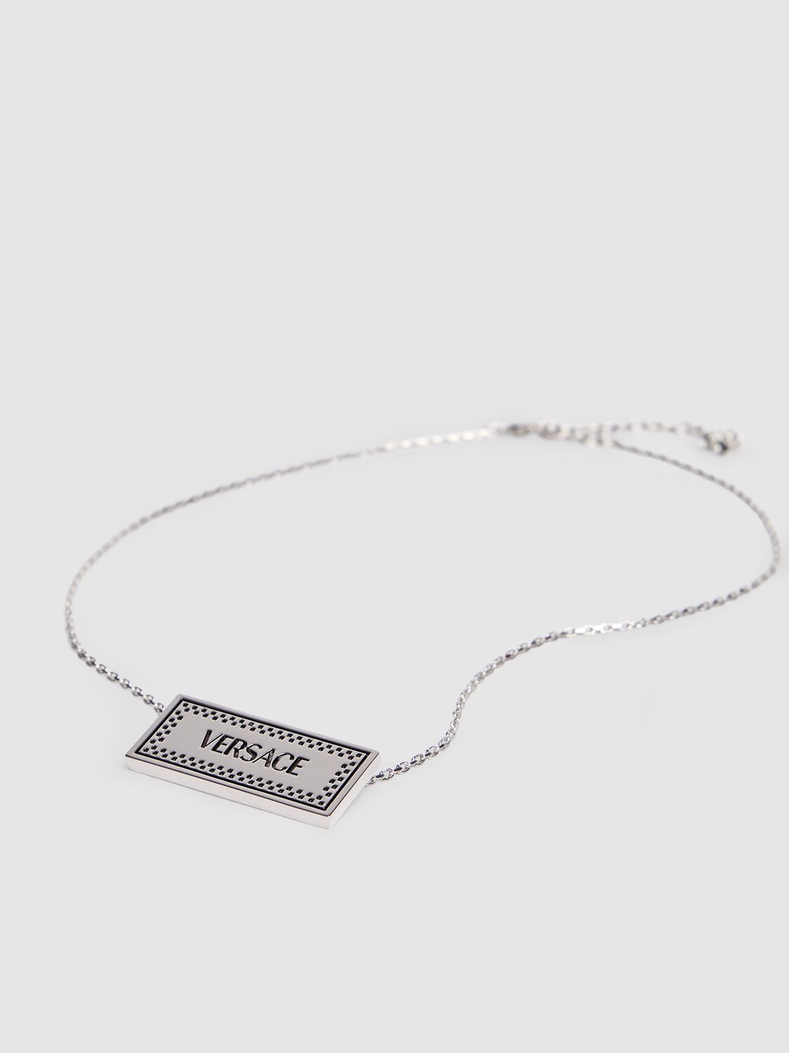 Versace Metal Necklace Logo Plaque In 4j750-palladium