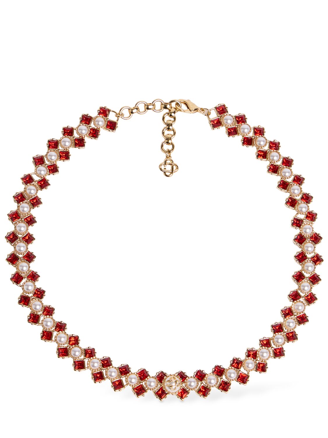 Casablanca Crystal & Pearl Necklace In Gold,red