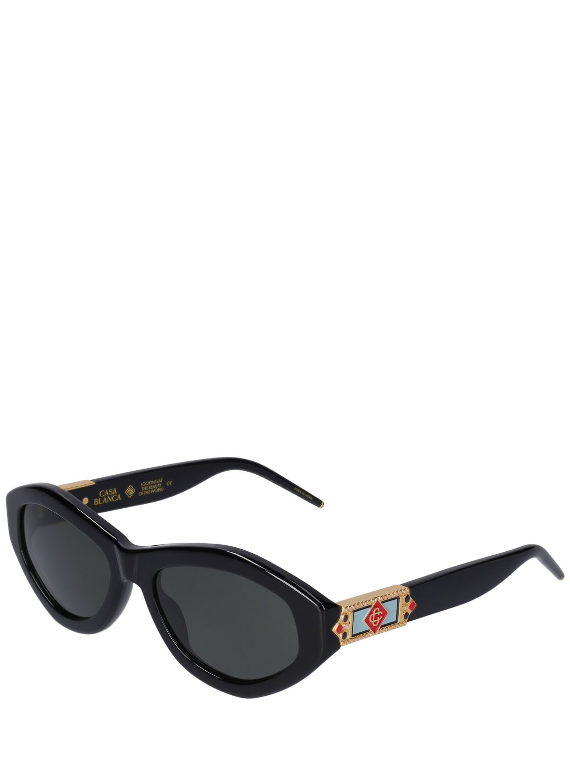 Shop Casablanca Monogram Plaque Oval Sunglasses In Black,grey