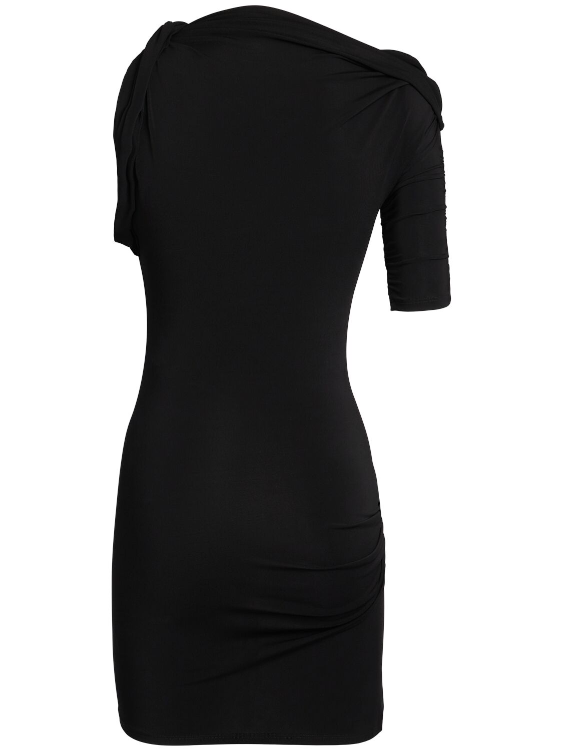 Jacquemus La Mini Robe Drapeado Asymmetric Draped Stretch-jersey Mini Dress In Black