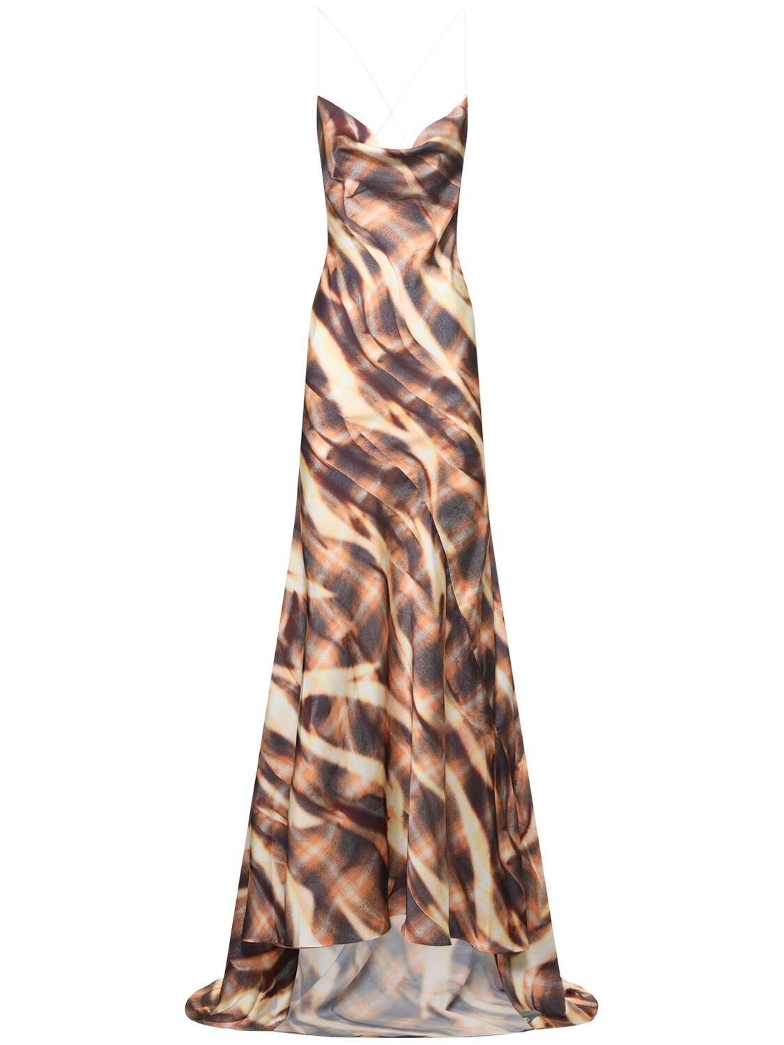 Shop Y/project Satin Printed Invisible Strap Long Dress In Multicolor