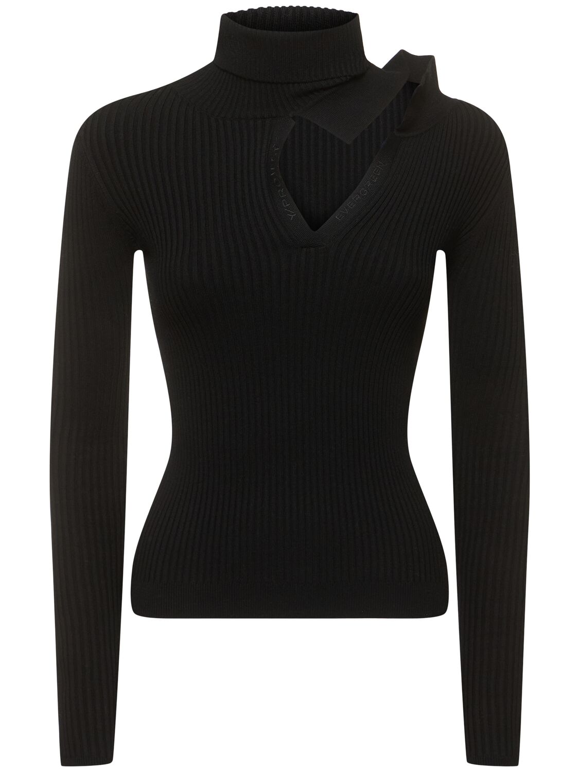 Image of Ribbed Knit High Neck Long Sleeve Top