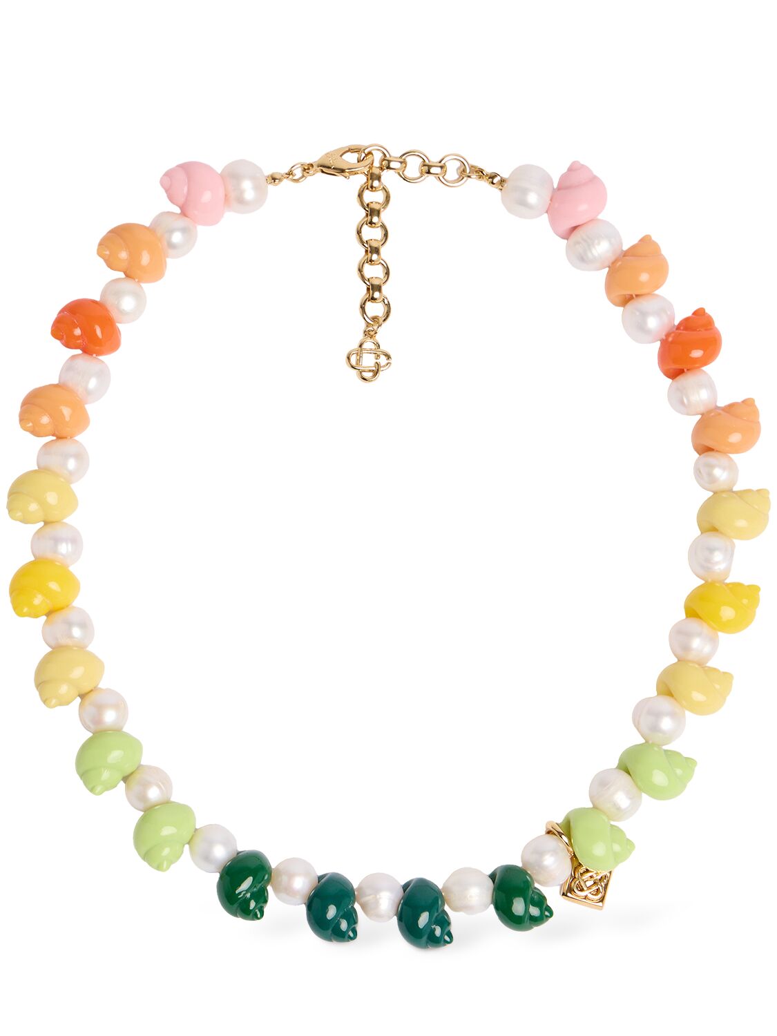 Shop Casablanca Shell Shape & Faux Pearl Collar Necklace In Multi,gold