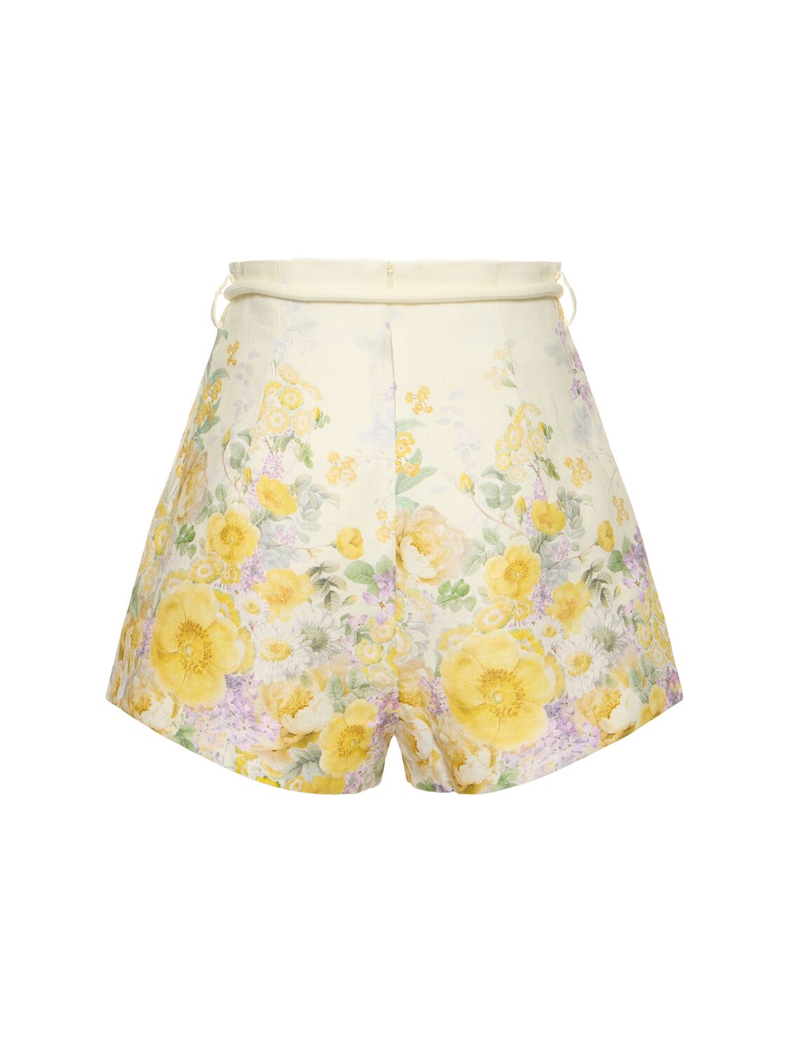 Shop Zimmermann Natura High Waisted Linen Shorts In White,yellow