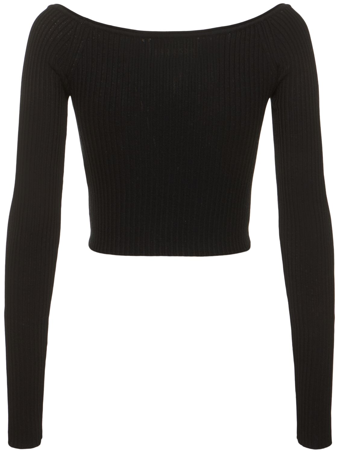 Shop Blumarine Viscose Knit Off-shoulder Crop Top In Black