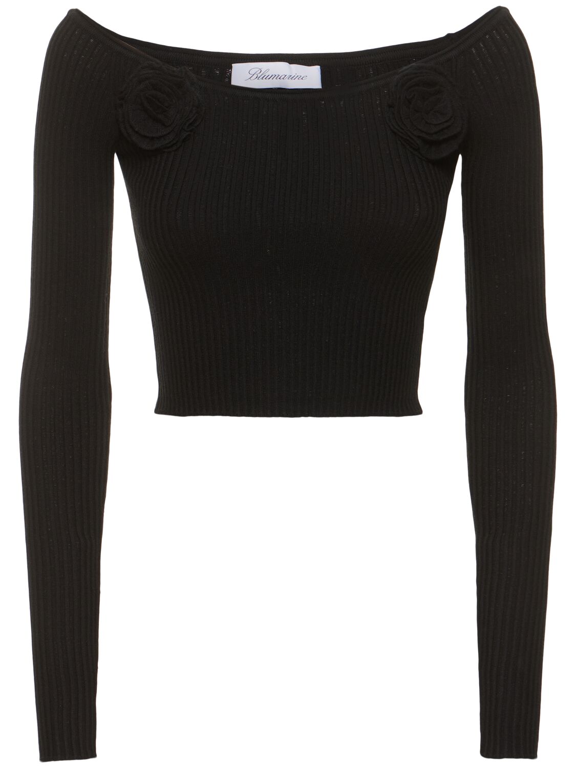 Blumarine Viscose Knit Off-shoulder Crop Top In Black