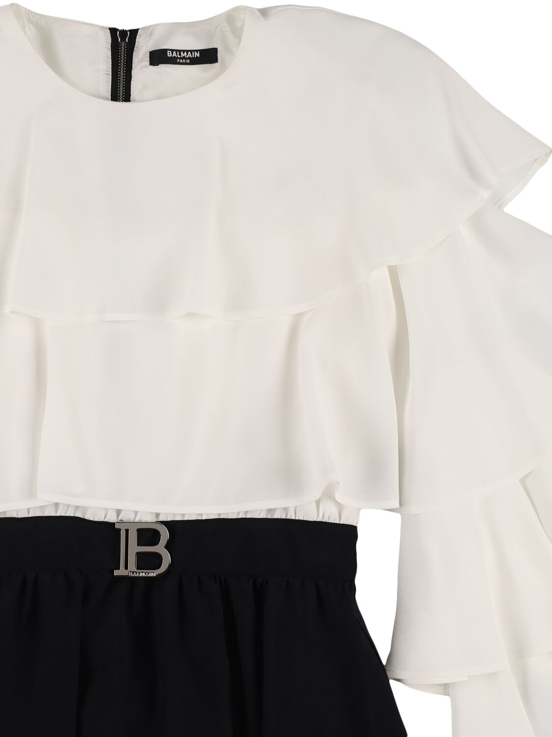 Shop Balmain Viscose Crepe Dress In White,black