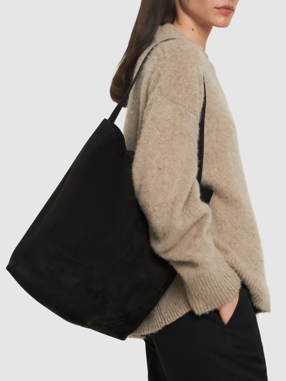 The Row Large N/s Park Suede Tote Bag In Black