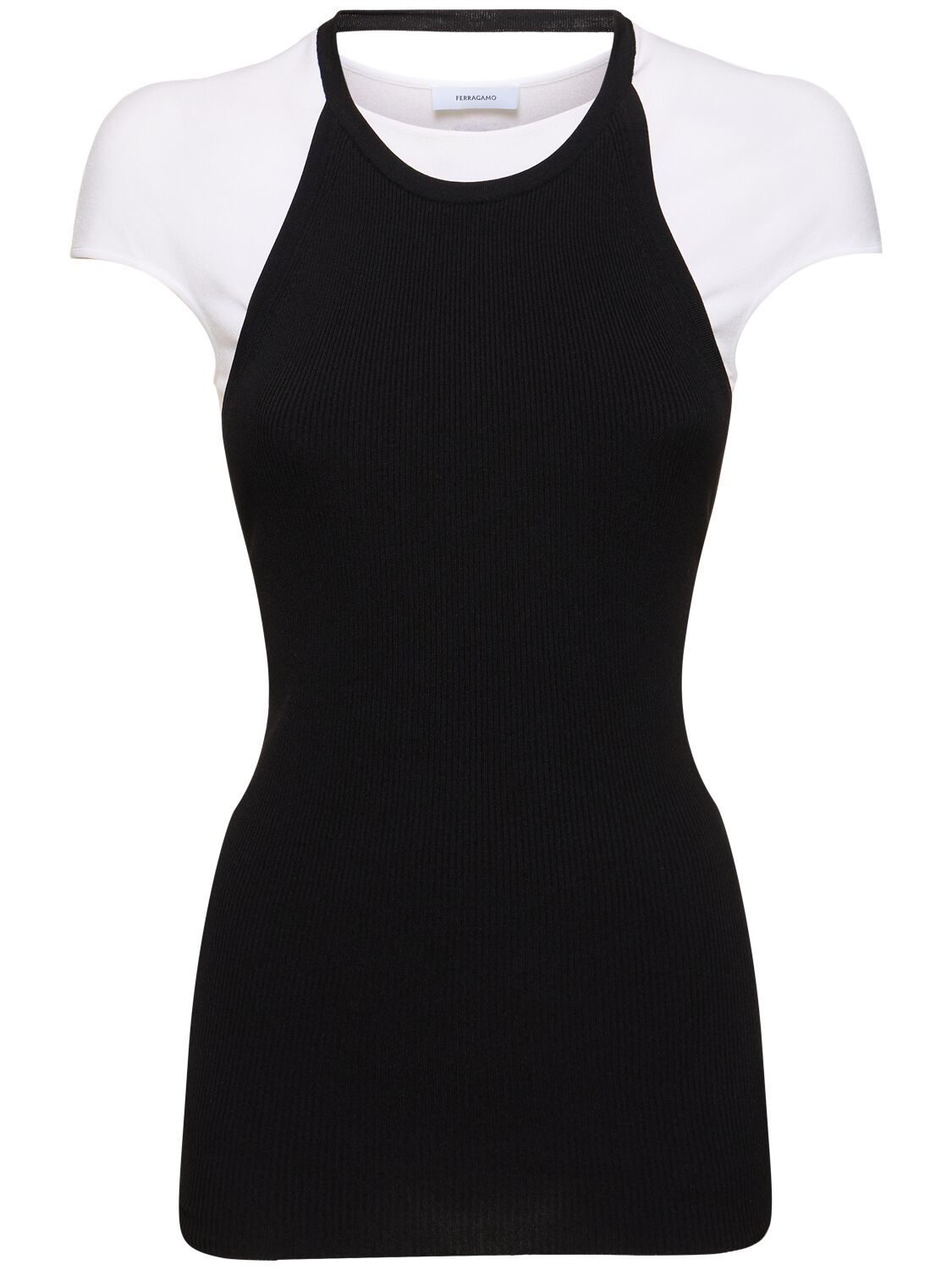Ferragamo Viscose Blend Jersey Short Sleeve Top In Black,white