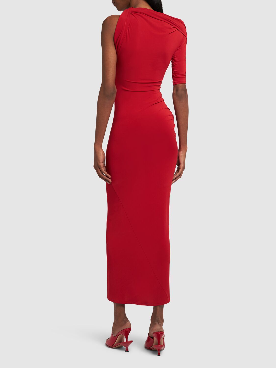 Shop Jacquemus La Robe Drapeado Jersey Midi Dress In Red