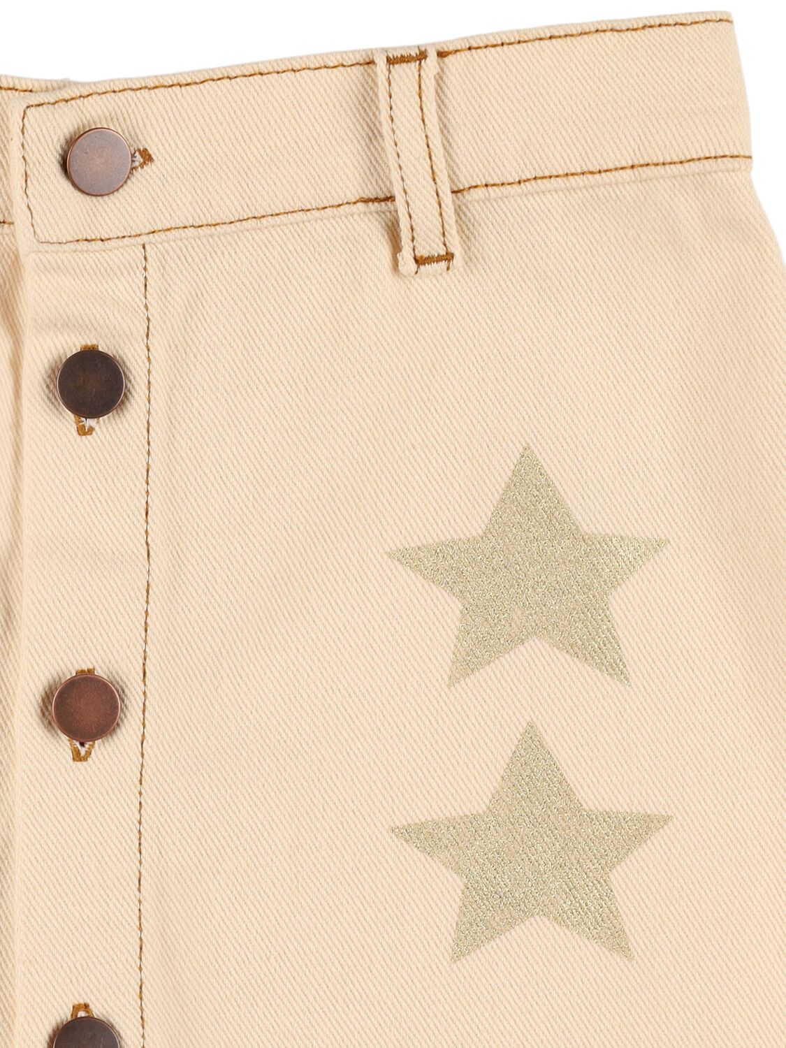 Shop Tiny Cottons Star Print Cotton Denim Skirt In 米黄色