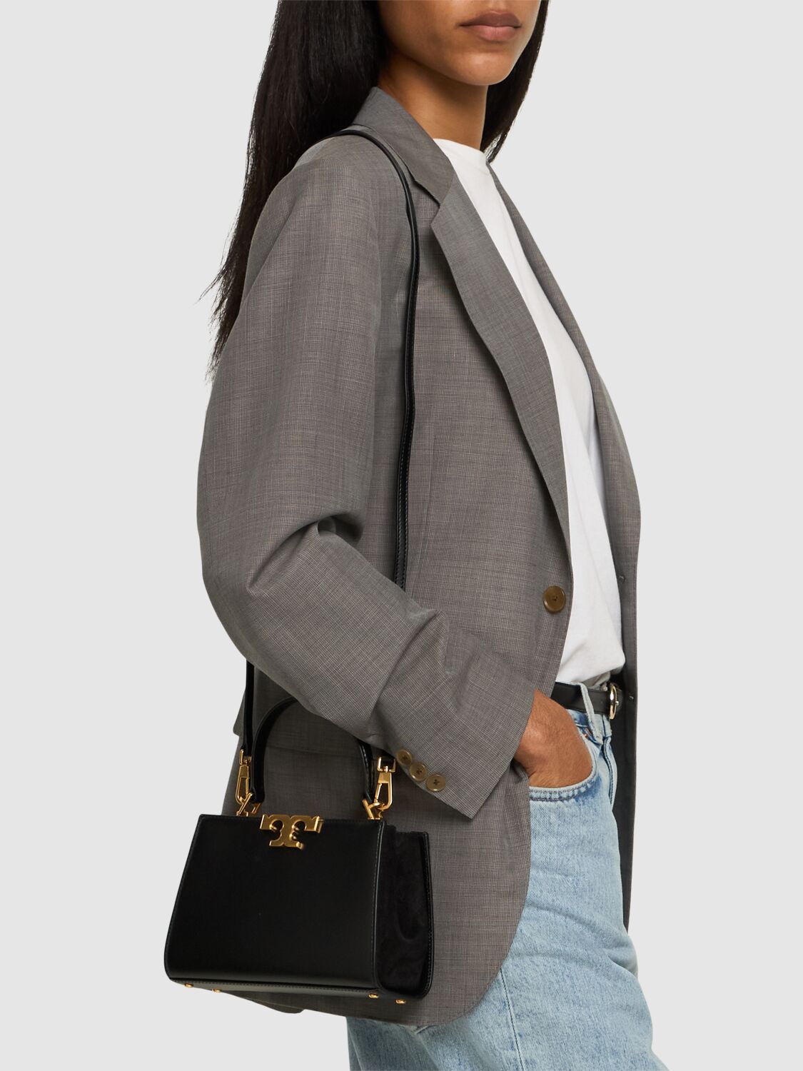Shop Tory Burch Mini Eleanor Satchel Leather Bag In Black
