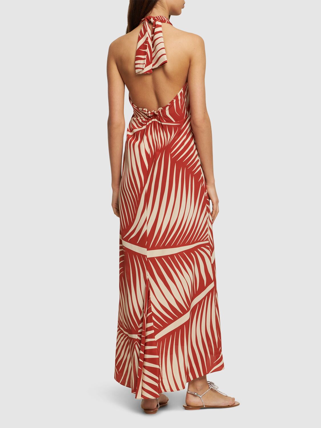 Johanna Ortiz Printed Silk Crepe Long Dress In Red,beige