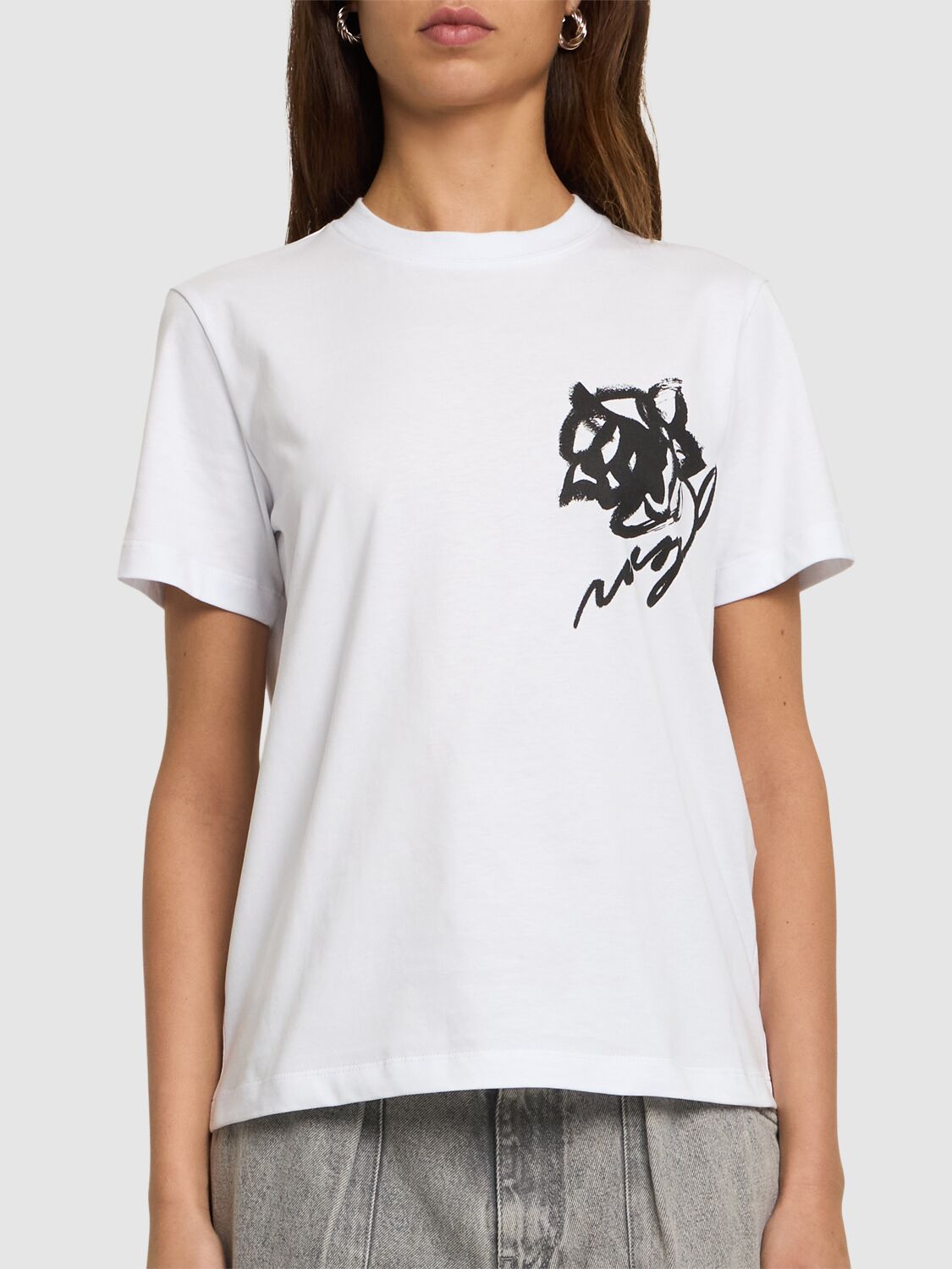 Shop Msgm Logo & Rose Cotton Jersey T-shirt In Optic White