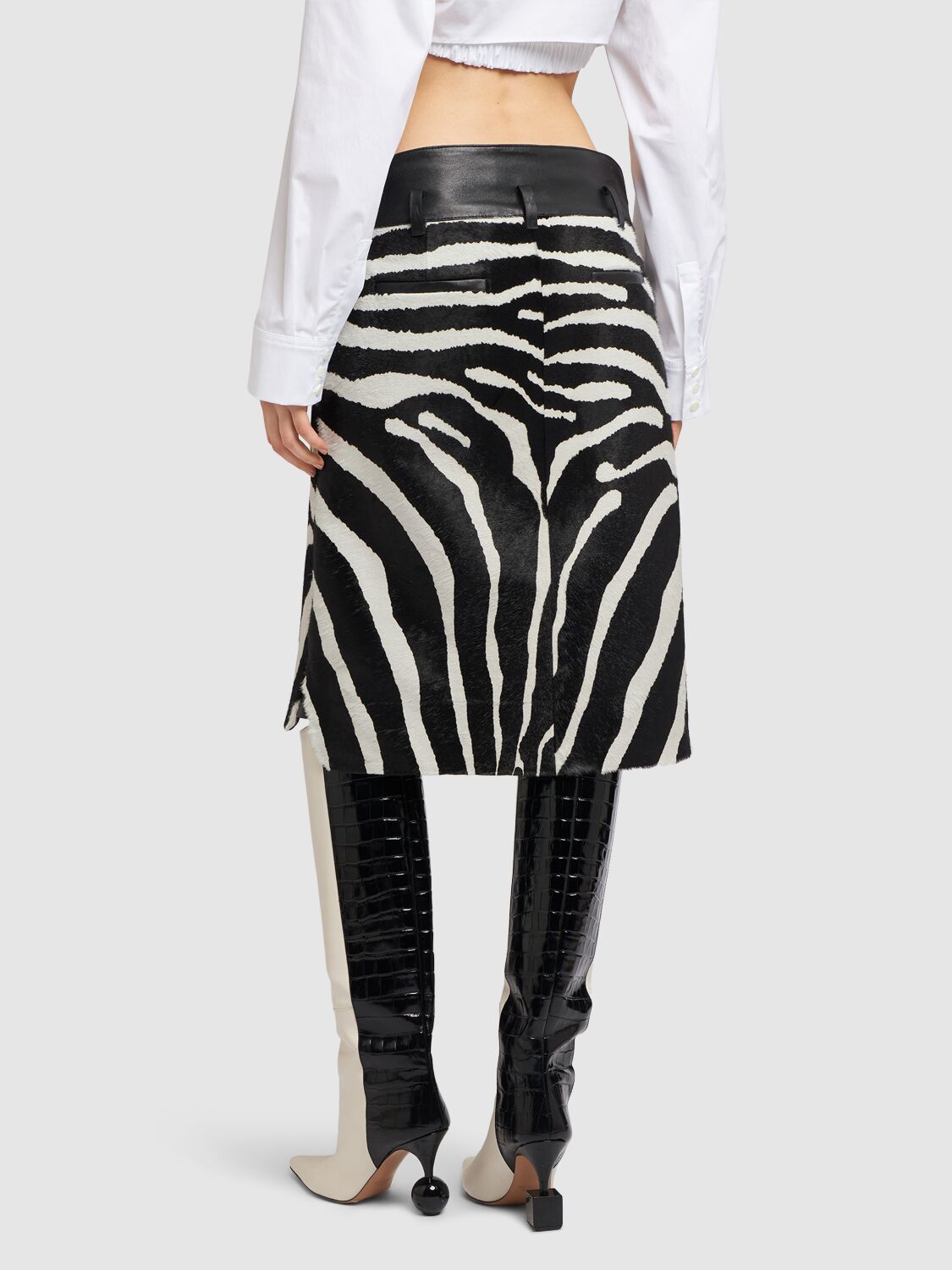 Shop Jacquemus La Jupe Tozzi Zebra Leather Midi Skirt In Black/white