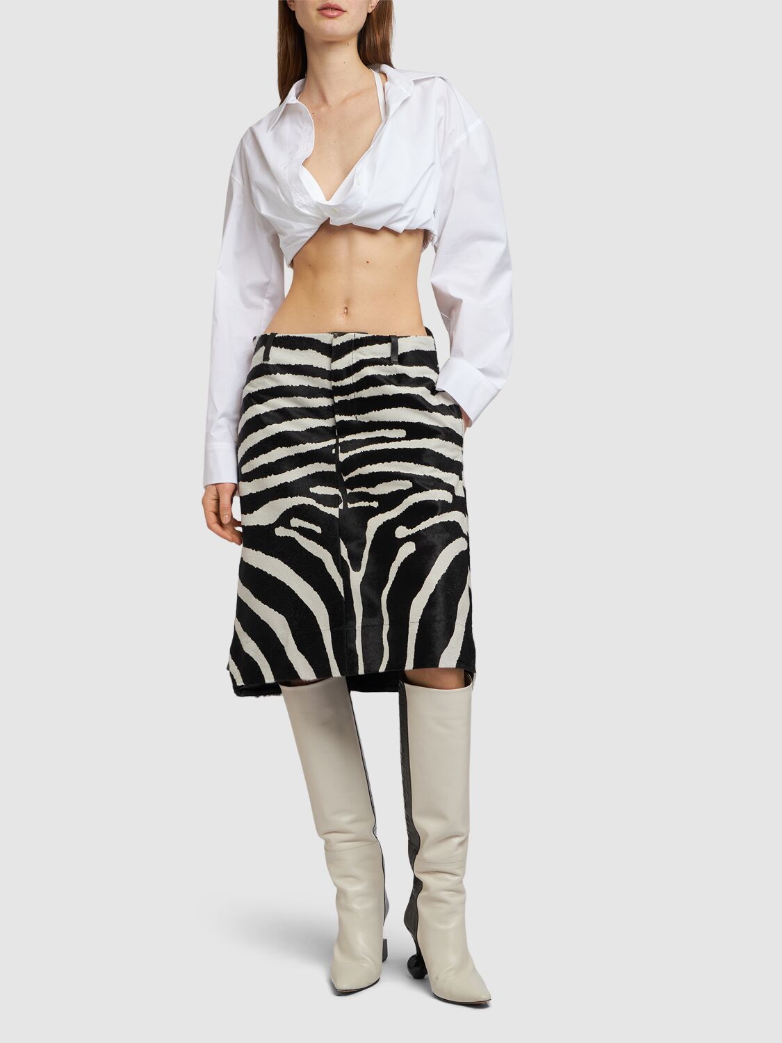 Shop Jacquemus La Jupe Tozzi Zebra Leather Midi Skirt In Black/white