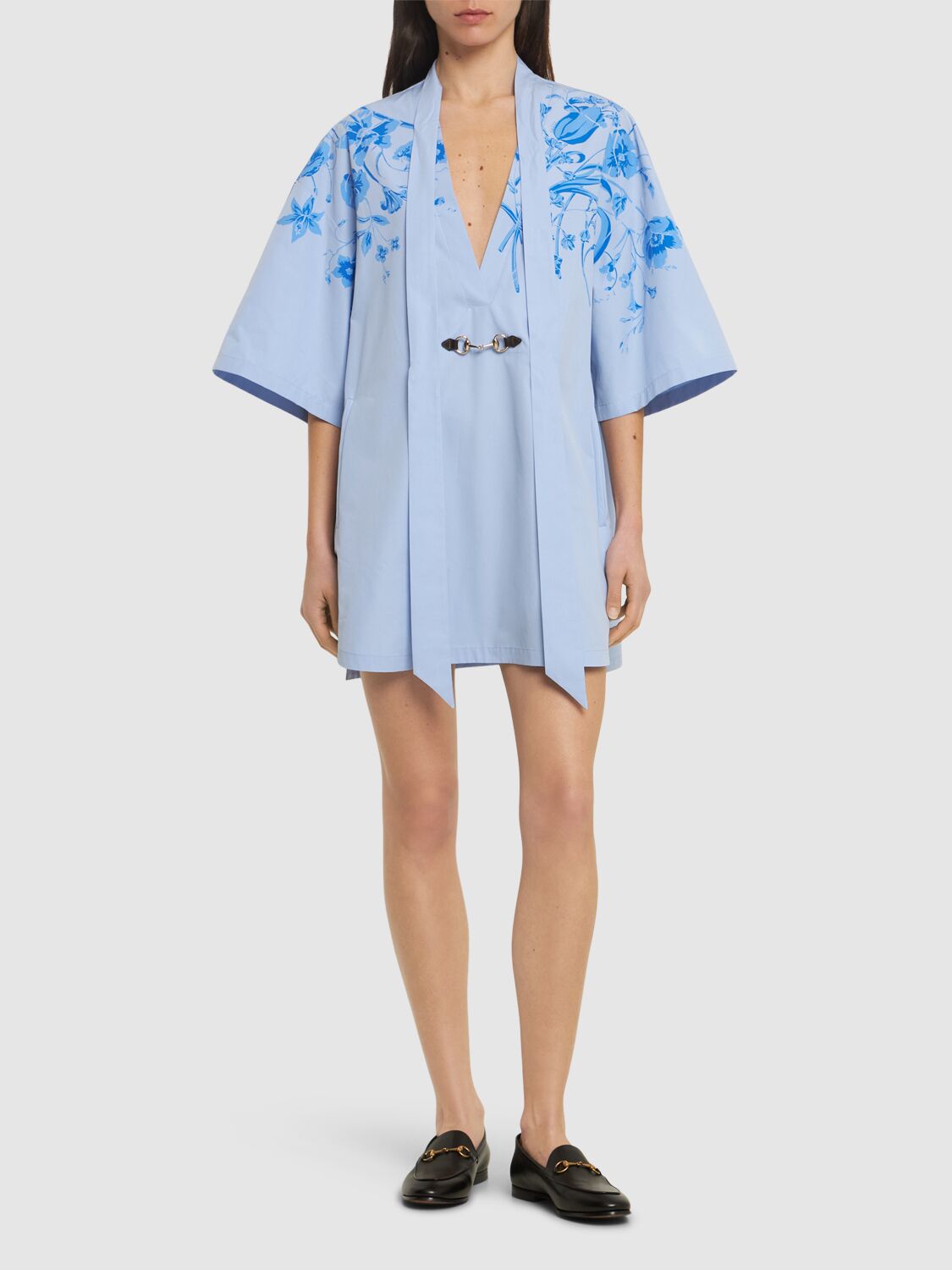 Shop Gucci Cotton Poplin Shirt Dress In Light Blue