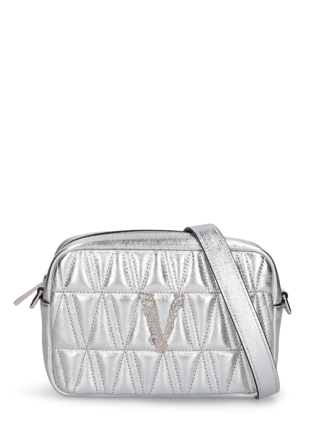 Versace Mini Leather Shoulder Bag In Silver