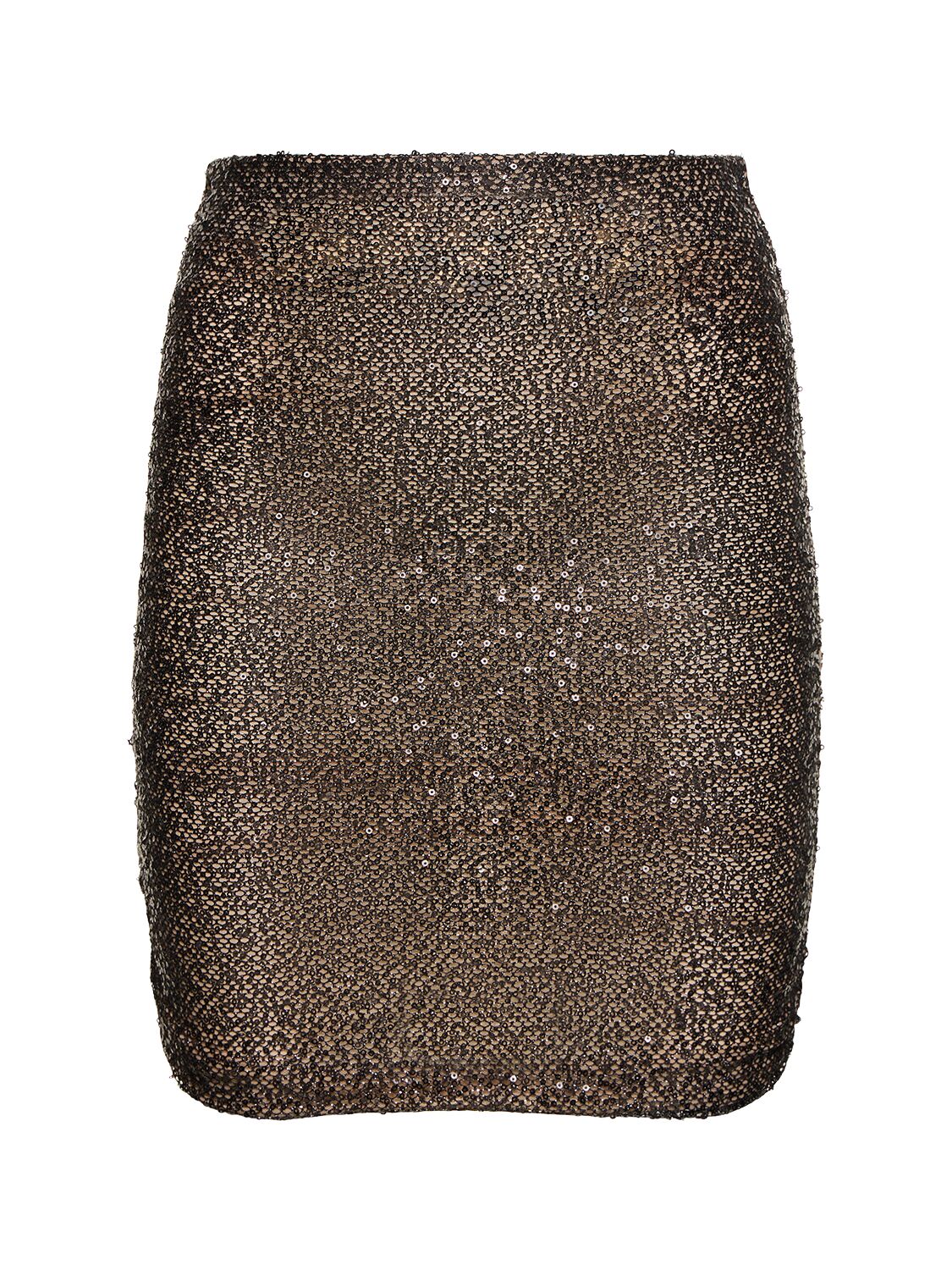 The Andamane Livia Draped Sequined Mesh Mini Skirt In Brown