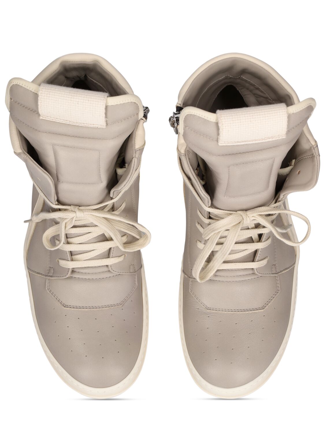 Shop Rick Owens Geobasket Leather High Top Sneakers In Pearl,milk Milk