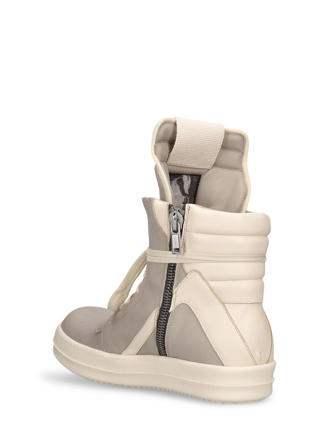 Shop Rick Owens Geobasket Leather High Top Sneakers In Pearl,milk Milk