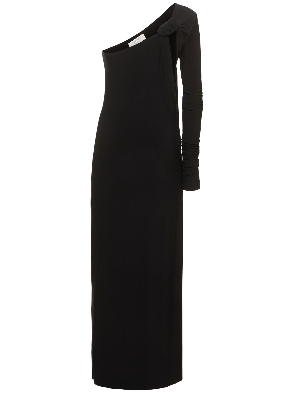 Shop Sportmax Cartone One-sleeve Jersey Long Dress In Black