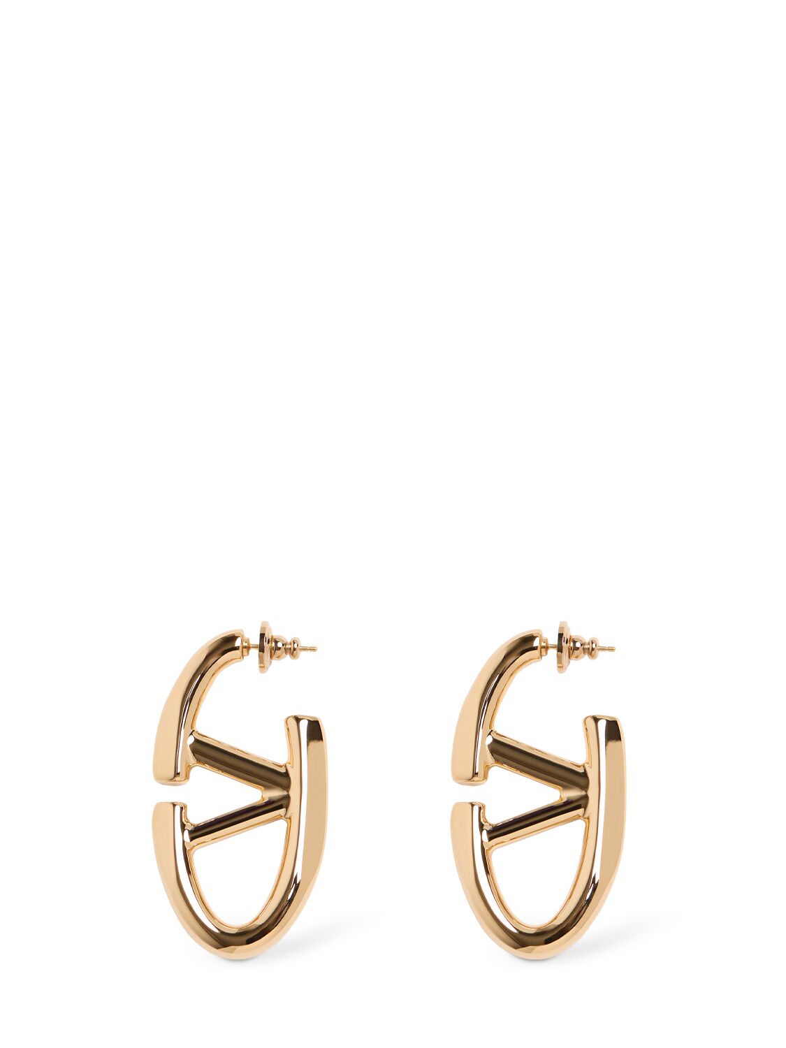 Shop Valentino 50mm V Logo Moon Earrings In Gold