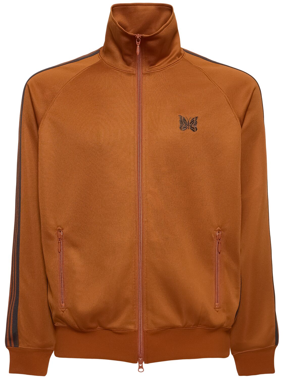 Needles Webbing-trimmed Logo-embroidered Tech-jersey Track Jacket In Orange