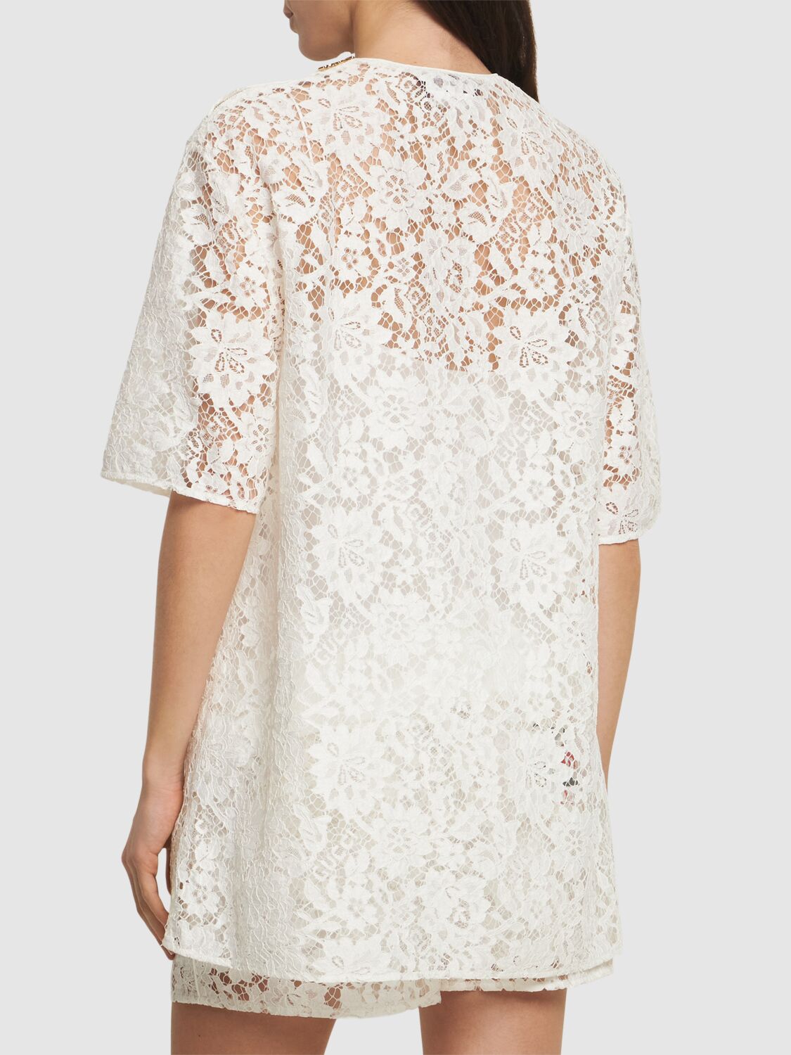 Shop Gucci Floral Cotton Blend Lace Top W/ Print In Off White