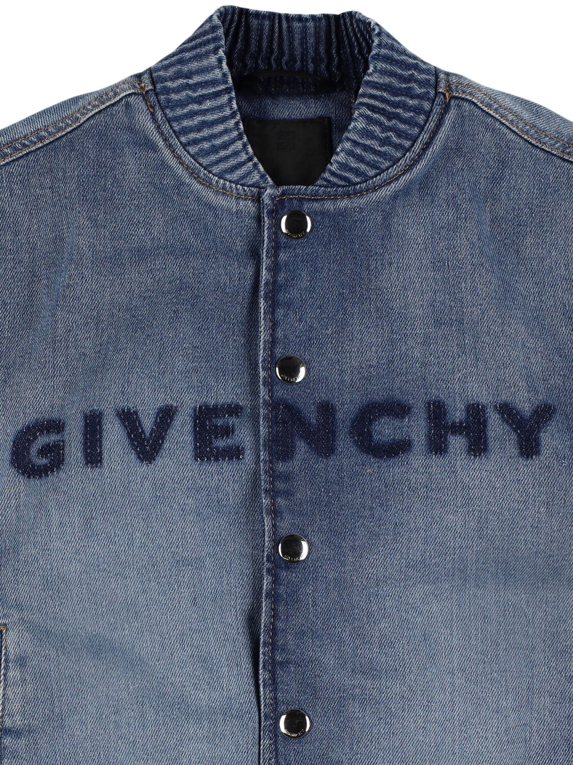 Shop Givenchy Denim Bomber Jacket In Blue