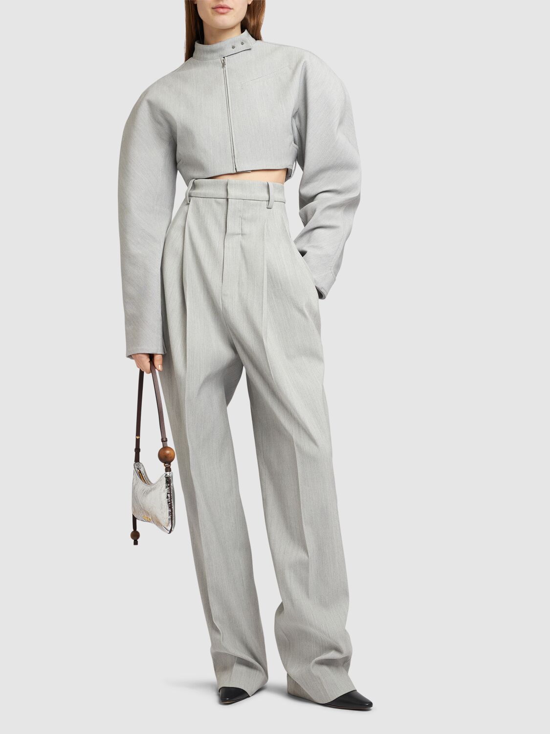 Shop Jacquemus Le Pantalon Curzio Cotton Blend Pants In Light Grey