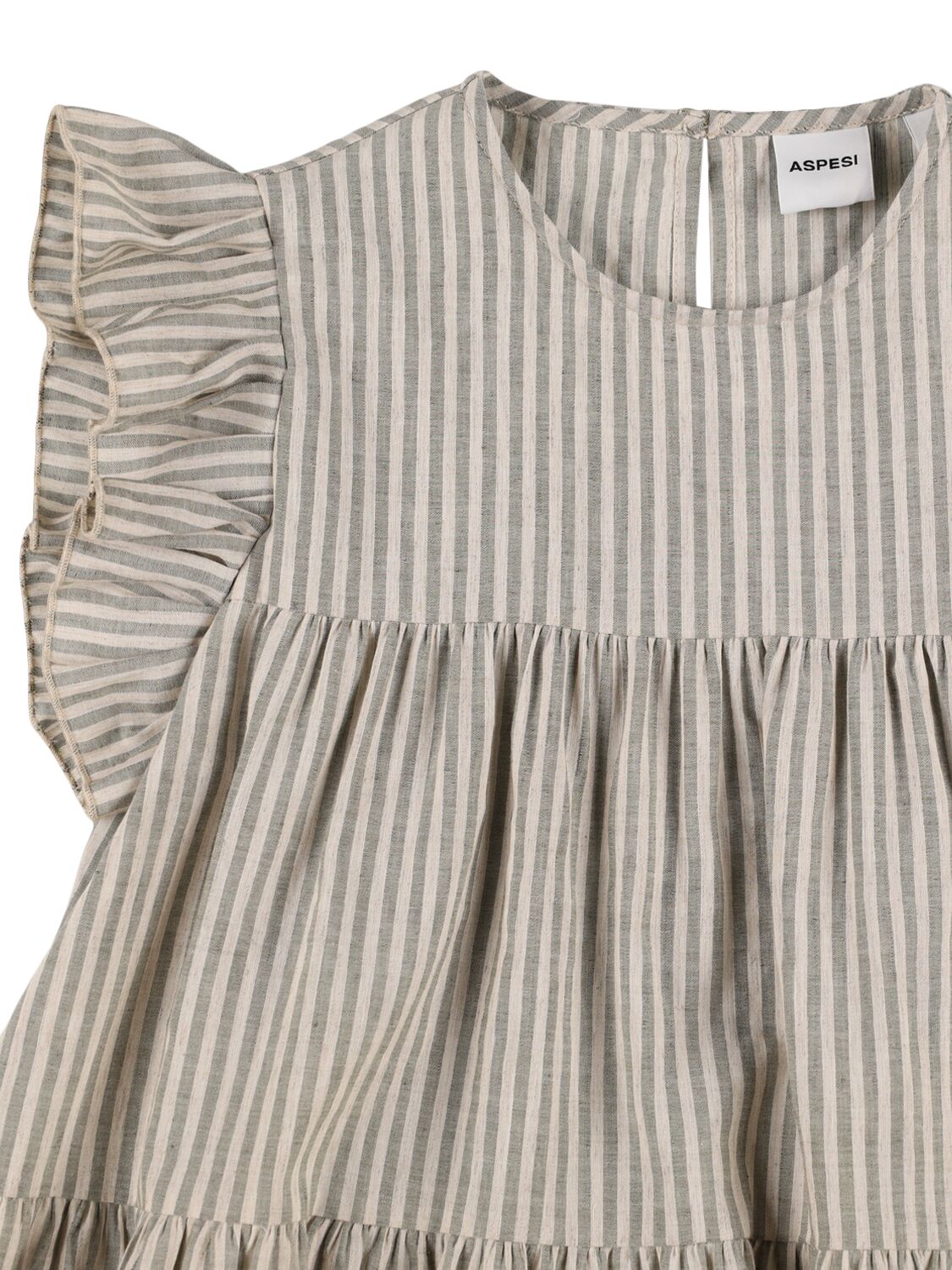 Shop Aspesi Striped Cotton Blend Dress In Beige