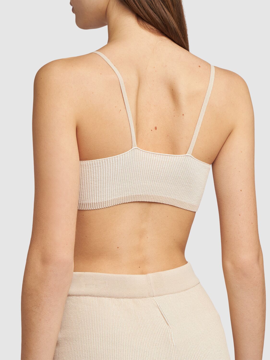 Shop Jacquemus Le Bandeau Pralu Rib Knit Bra Top In Light Beige