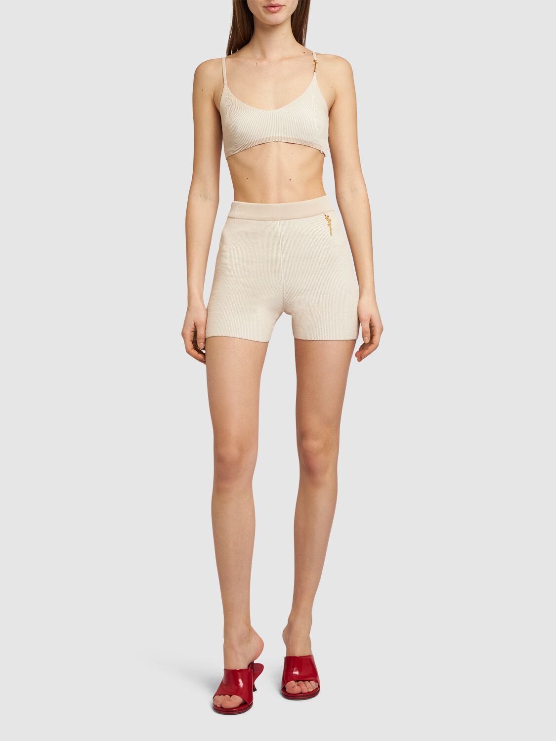 Shop Jacquemus Le Bandeau Pralu Rib Knit Bra Top In Light Beige